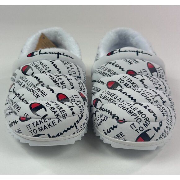 Champion Varsity Reflective Logo Silver / Black Fux Fur Slippers Unisex - Picture 4 of 10